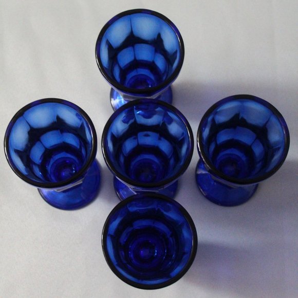 Cobalt Blue Tulip Sundae Glasses | Vintage Anchor Hocking Parfait Malt Milkshake - Picture 2 of 6